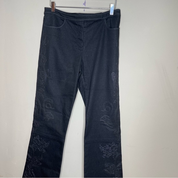 St John Jeans Denim EmbroideredWide Leg Pants